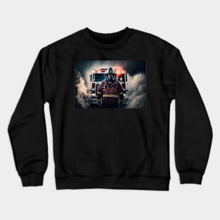 Fireman in front of the truck Crewneck Sweatshirt